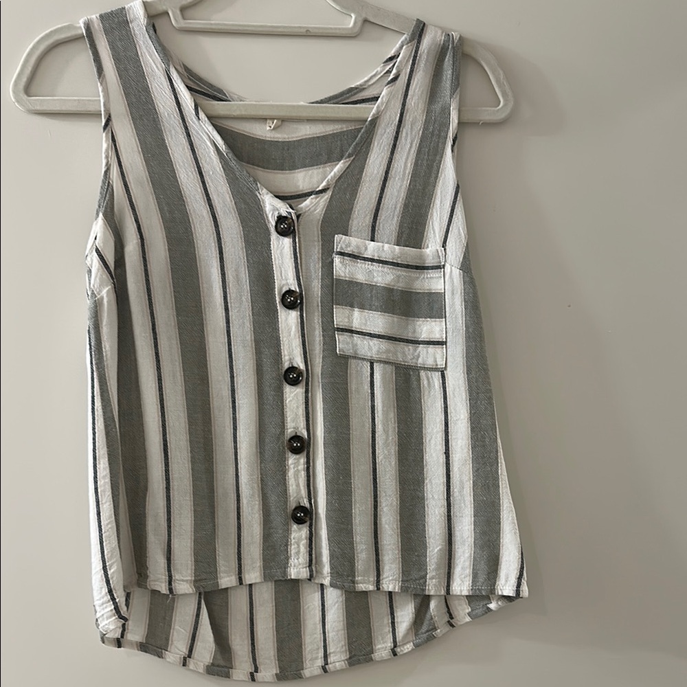 Striped Sleeveless Top - Green and White
